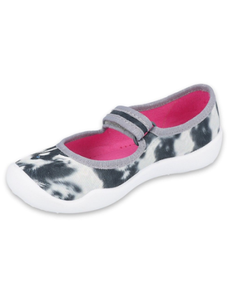 BEFADO - Dievčenské prezuvky so suchým zipsom - Motív modrookého huskyho na čiernobielom podklade, veľkosť 26-30