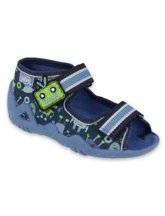 BEFADO - Chlapčenské sandálky s prackou - Viacfarebné roboty na tmavomodrom podklade