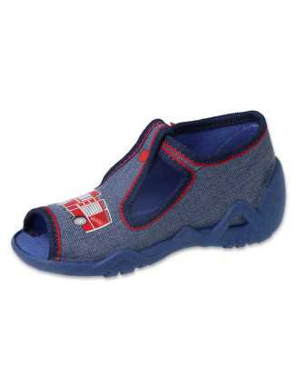 BEFADO, veľkosť 18-26 - plamene odvahy - chlapčenské prezuvky - hasičské autíčko v symbolickom záchrannom tanci