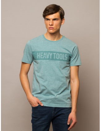 HeavyTools - osviežujúci štýl - pánske mentolové tričko, krátky rukáv a diskrétny nápis na hrudníku
