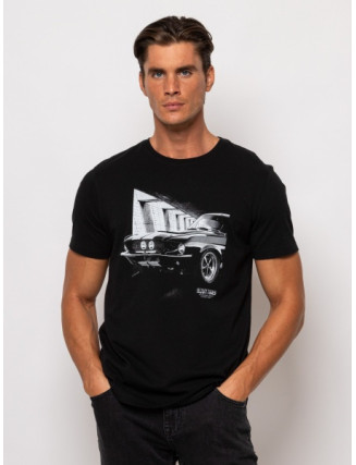 HeavyTools - čierna elegancia na cestách - pánske tričko s krátkym rukávom a štýlovou potlačou auta