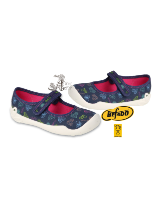 BEFADO veľkosť 27-30 - dievčenské prezuvky - tmavomodrý podklad s farebnými srdiečkami