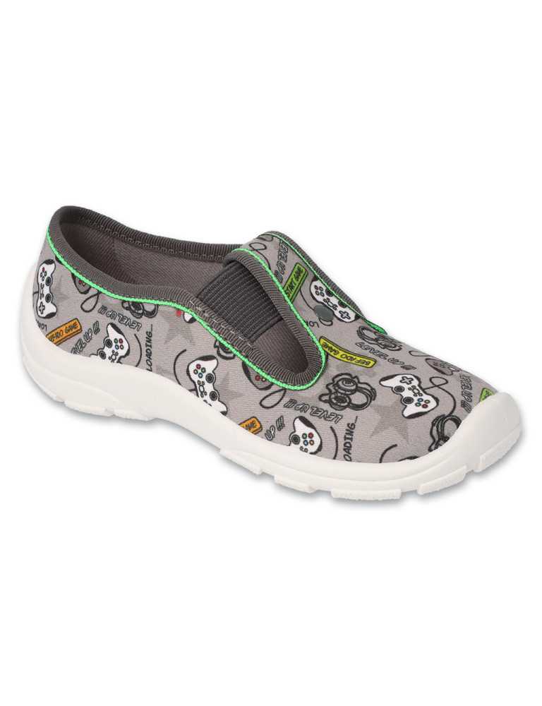 BEFADO veľkosť 28-30 - chlapčenské prezuvky s gumičkou - playstation - level up - sivý podklad