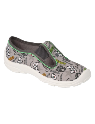 BEFADO veľkosť 28-30 - chlapčenské prezuvky s gumičkou - playstation - level up - sivý podklad