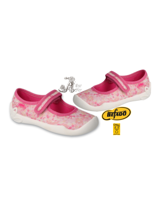 BEFADO veľkosť 31-36 - dievčenské prezuvky so suchým zipsom - ružová perleť pre bohatú štýlovú skladbu