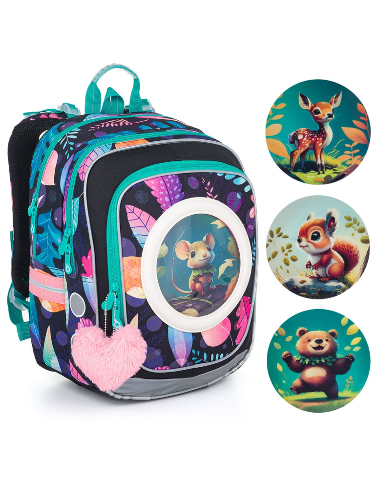 TOPGAL - ENDY 24005 - školský batoh - lesné kamarátky - srnka, veverička, medvedík, myška - cesta múdrosti pre malé srdiečka