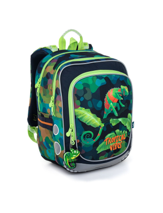 TOPGAL 🦎📚 ELLY 22055 🦎📚 skvost múdrosti - batoh pre chlapcov s tajomným chameleónom na farebnom plátne vedomostí