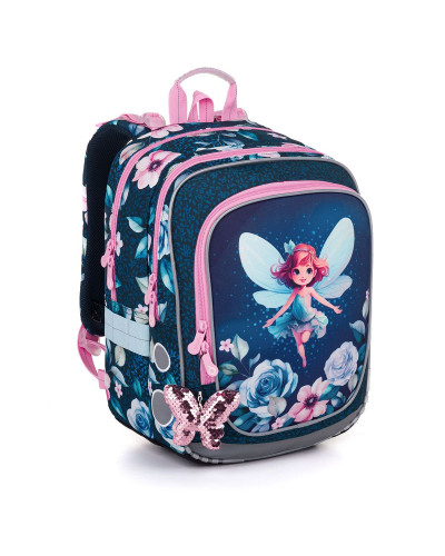 TOPGAL - ENDY 25003 - motýliková víla - školský batoh pre dievčatá s motívom víly, kvetov a trblietavým príveskom motýlika
