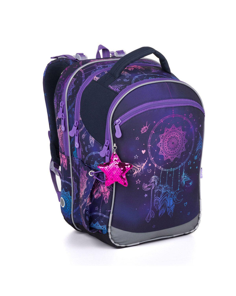 TOPGAL - COCO 25006 - fialový školský batoh pre dievčatá - lapač snov s príveskom hviezdičky