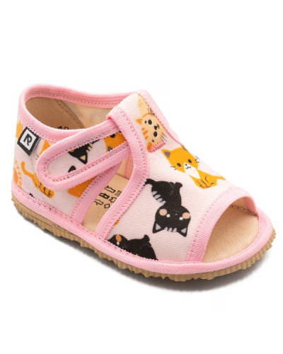 Ružové detské prezuvky s roztomilým mačacím motívom