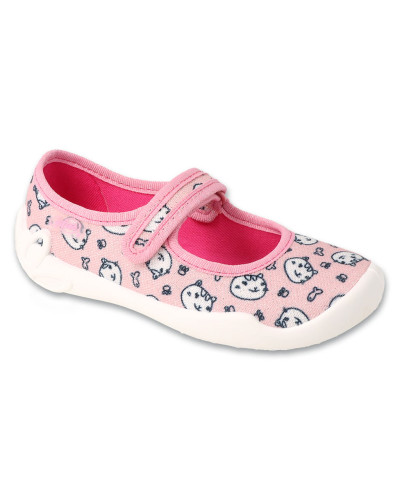 BEFADO -✨staroružový sen s nežnou mačičkou – dievčenské prezuvky, kde sa krása ruží snúbi s hebkosťou bieleho kožúška 🩰🐱