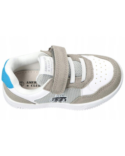 AmericanClub-chlapčenské tenisky–biela v spojení so sivou, tyrkysovou a robotom na vonkajšej strane do sveta dobrodružstva👟💙