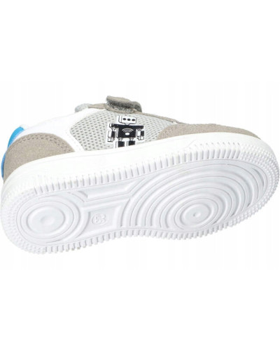 AmericanClub-chlapčenské tenisky–biela v spojení so sivou, tyrkysovou a robotom na vonkajšej strane do sveta dobrodružstva👟💙