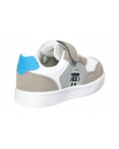 AmericanClub-chlapčenské tenisky–biela v spojení so sivou, tyrkysovou a robotom na vonkajšej strane do sveta dobrodružstva👟💙