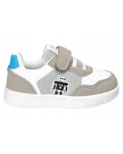 AmericanClub-chlapčenské tenisky–biela v spojení so sivou, tyrkysovou a robotom na vonkajšej strane do sveta dobrodružstva👟💙