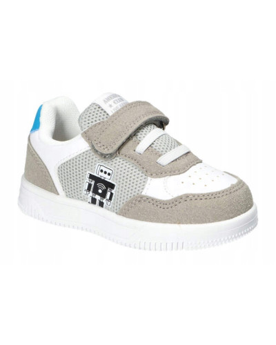 AmericanClub-chlapčenské tenisky–biela v spojení so sivou, tyrkysovou a robotom na vonkajšej strane do sveta dobrodružstva👟💙