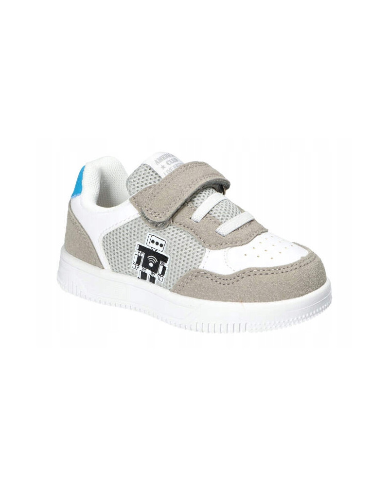 AmericanClub-chlapčenské tenisky–biela v spojení so sivou, tyrkysovou a robotom na vonkajšej strane do sveta dobrodružstva👟💙