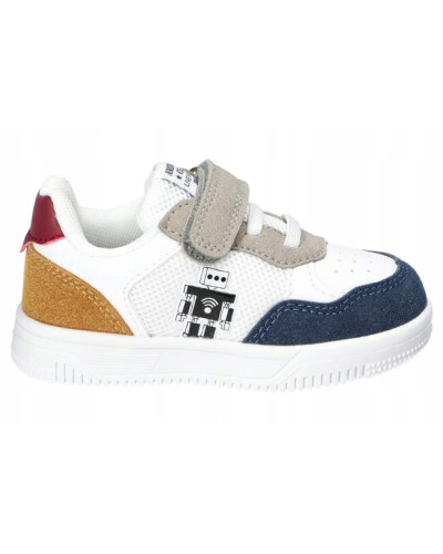 AmericanClub-chlapčenské tenisky–biela v spojení s tmavomodrou, okrovo-bordovou pätou s robotom, ktorý verne stráži každý krok👟✨