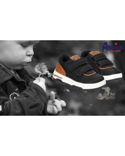 AmericanClub - chlapčenské tenisky – čierna elegancia s hnedými tónmi a precíznym detailom šitia🖤👟