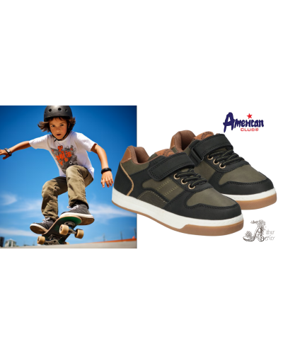AmericanClub🔥chlapčenské tenisky v tónoch zemskej harmónie – khaki ako lesná zeleň, hnedé detaily ako lúče zapadajúceho slnka🌿☀️