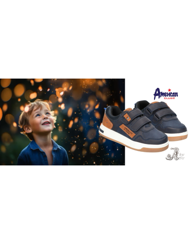 AmericanClub🌊tmavomodrá hĺbka oceánu s hrejivým dotykom jantáru – tenisky pre malých objaviteľov! 🏆