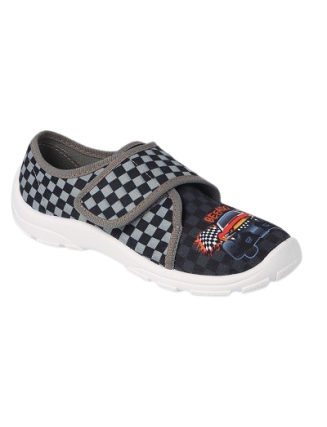 BEFADO-chlapčenské prezuvky v sivo-čiernej kombinácii, s šachovnicovou vlajkou a silou monster trucka, ako hroch na ceste🚗🖤