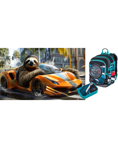 TOPGAL-SmallSet🏎️ENDY 25013🏎️chlapčenský školský set–pretekársky špeciál pre šampiónov rýchlej jazdy, lenochod za volantom auta