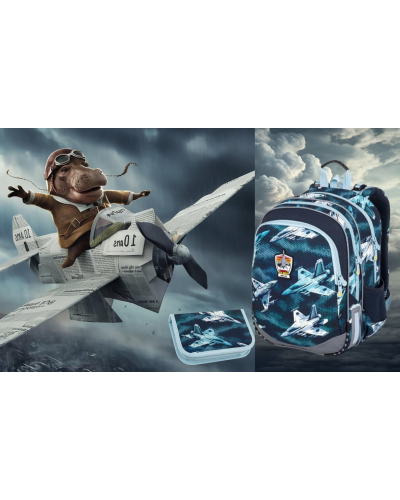 TOPGAL - SmallSet-ELLY24052 - tvoj svet ukrytý za zipsom - chlapčenský školský set s motívom stíhačiek