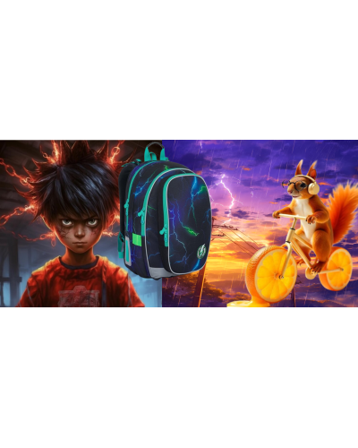 TOPGAL📚⚡MIRA 24019📚⚡školský batoh - školská búrka energie - chlapčenská taška s bleskom štýlu