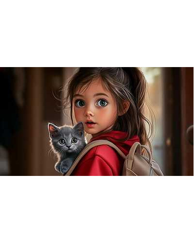 TOPGAL🐱🦋💜fialový škôlkarsky batôžtek s roztomilým mačiatkom, motýlikom a brmbolcom – kúzelný svet pre malé princezné🐱🦋💜