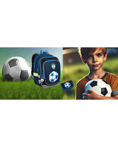 TOPGAL 🌟⚽✨ SmallSet - ENDY22016 🌟⚽✨ modrá futbalová eufória - chlapčenský školský set so štýlom a loptou nad hlavou