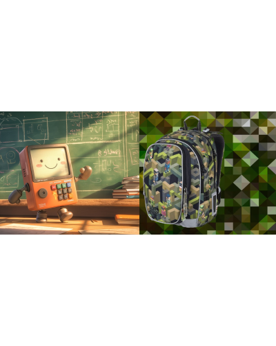 TOPGAL 🎒🏁 MIRA 20046 📘🧠 školský batoh - striedaj bloky za knihy - zelený pixel do školy s nami