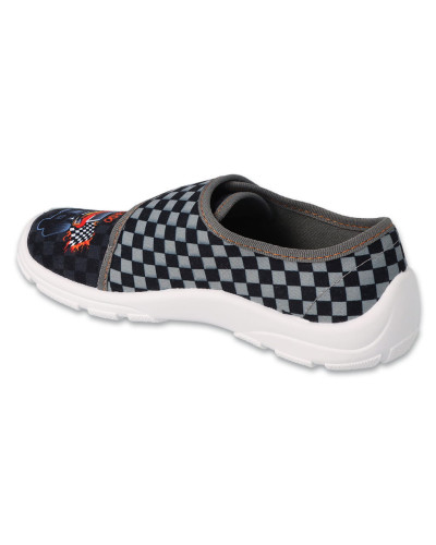 BEFADO-chlapčenské prezuvky v sivo-čiernej kombinácii, s šachovnicovou vlajkou a silou monster trucka, ako hroch na ceste🚗🖤