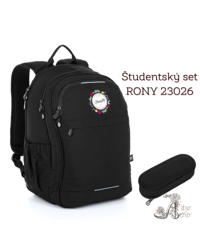 TOPGAL 🖤RONY 23026 študentský set🖤vzdelanie v čiernom rúchu elegancie – výšivka ruží ako symbol múdrosti a odvážneho štartu 🌹📚🎒