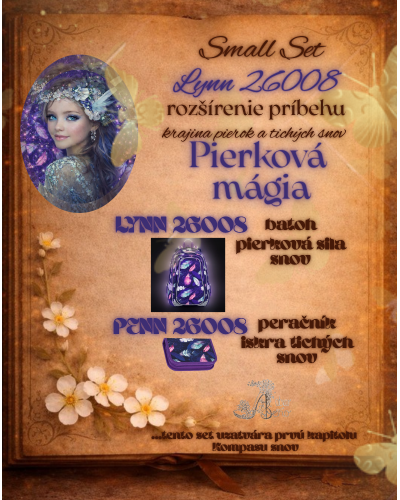 Rozprávkový školský set s batohom a peračníkom v pierkovom dizajne