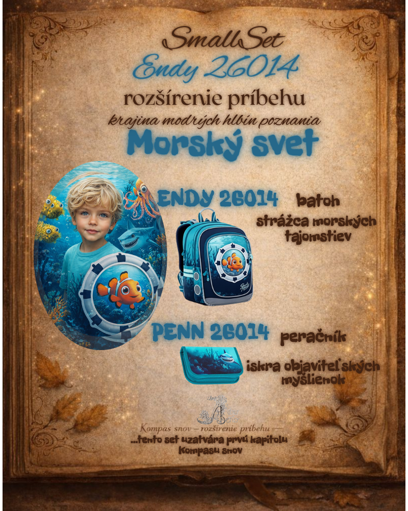 Rozprávkový Kompas snov – chlapčenský školský set Topgal Morský svet s batohom a peračníkom