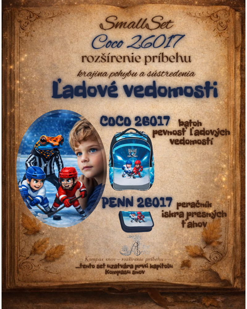 Rozprávkový kompas snov Ľadové vedomosti – školský set COCO 26017 pre chlapca hokejový motív