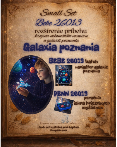Rozprávkový kompas snov Galaxia poznania – školský set BEBE 26013 pre chlapca vesmírny motív
