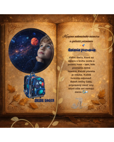 Rozprávkový kompas snov Galaxia poznania – školský set BEBE 26013 pre chlapca vesmírny motív