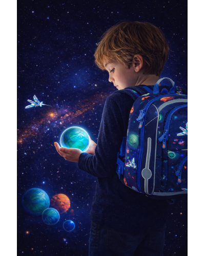 Rozprávkový kompas snov Galaxia poznania – školský set BEBE 26013 pre chlapca vesmírny motív