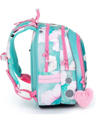 Dievčenský školský set Tichá nežnosť – tyrkysový batoh s bielym koníkom a ružový peračník s kvetmi 🌸🐴