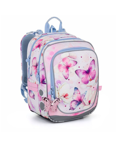 Dievčenský školský batoh s motýlikmi Šepot krídiel – set s peračníkom a doskami A4 A5