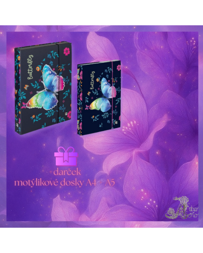 Dievčenský školský batoh s motýlikmi Šepot krídiel – set s peračníkom a doskami A4 A5