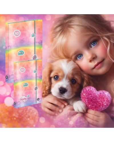 Dievčenský školský set so psíkom – školský batoh a peračník pre dievčatá na prvý stupeň ZŠ s motívom šteniatka