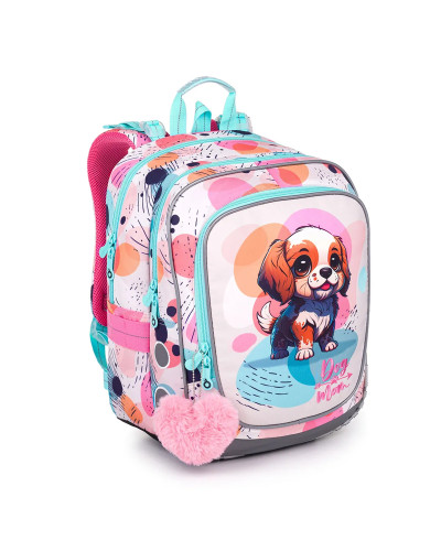 Dievčenský školský set so psíkom – školský batoh a peračník pre dievčatá na prvý stupeň ZŠ s motívom šteniatka