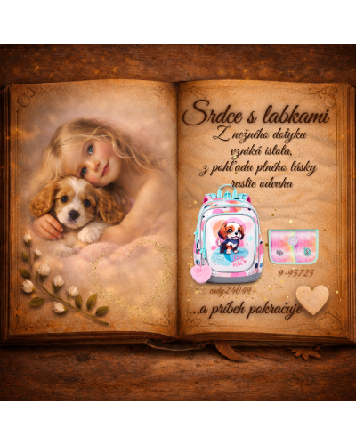 Dievčenský školský set so psíkom – školský batoh a peračník pre dievčatá na prvý stupeň ZŠ s motívom šteniatka