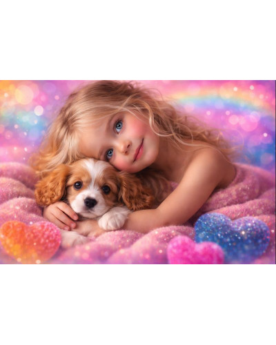 Dievčenský školský set so psíkom – školský batoh a peračník pre dievčatá na prvý stupeň ZŠ s motívom šteniatka