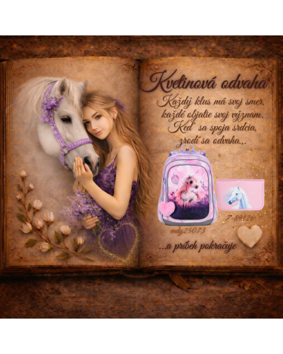 Kvetinová odvaha – dievčenský školský set s batohom Topgal ENDY 25073 a peračníkom s koníkom