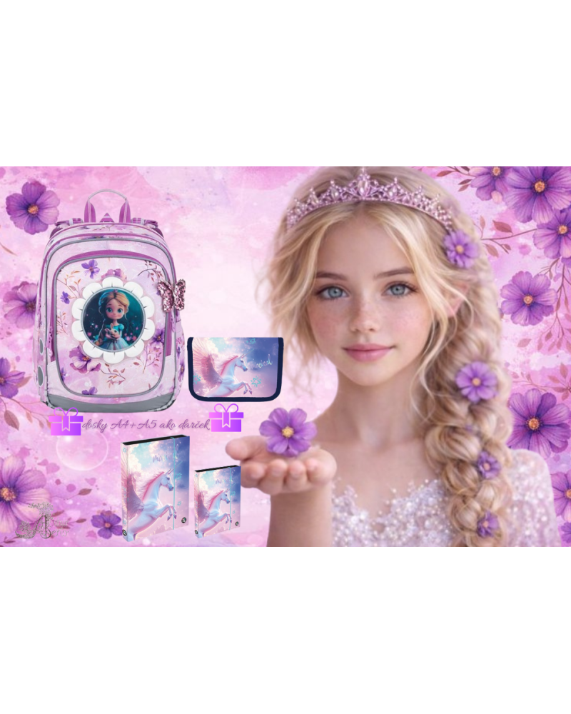 Strieborná neha – dievčenský školský set s batohom Topgal ENDY 26003 a peračníkom Pegas