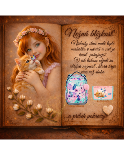 Nežná blízkosť – dievčenský školský set s batohom Topgal COCO 26006 a peračníkom s mačiatkom